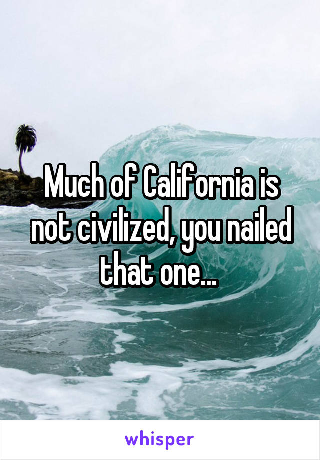 Much of California is not civilized, you nailed that one... 