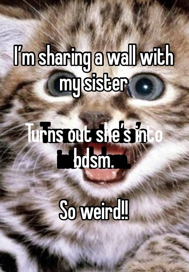 I’m sharing a wall with my sister

Turns out she’s into bdsm.

So weird!!