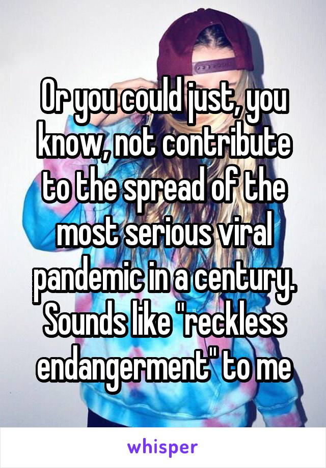 Or you could just, you know, not contribute to the spread of the most serious viral pandemic in a century. Sounds like "reckless endangerment" to me