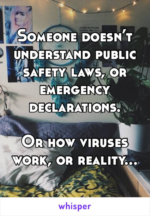 Someone doesn’t understand public safety laws, or emergency declarations. 

Or how viruses work, or reality...