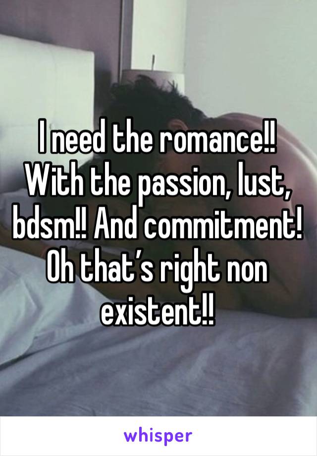 I need the romance!! With the passion, lust, bdsm!! And commitment! Oh that’s right non existent!! 