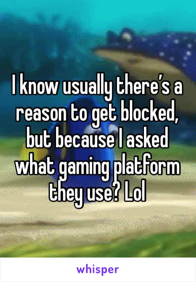 I know usually there’s a reason to get blocked, but because I asked what gaming platform they use? Lol