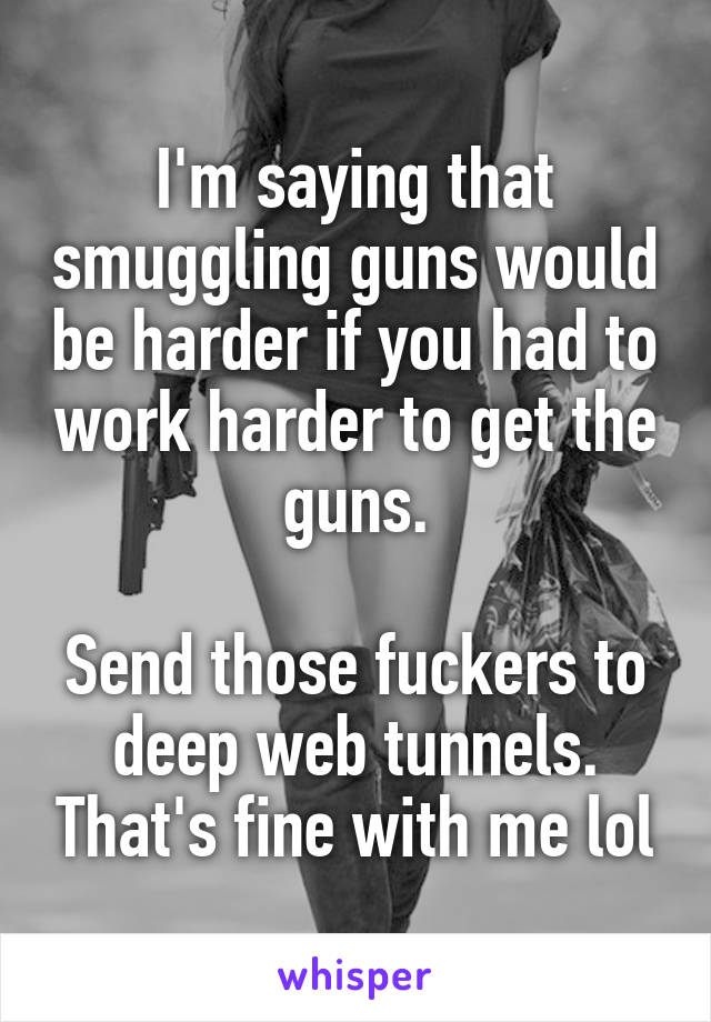 I'm saying that smuggling guns would be harder if you had to work harder to get the guns.

Send those fuckers to deep web tunnels. That's fine with me lol