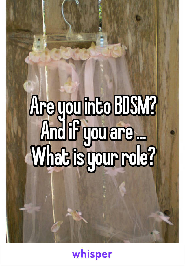 Are you into BDSM?
And if you are ...
What is your role?