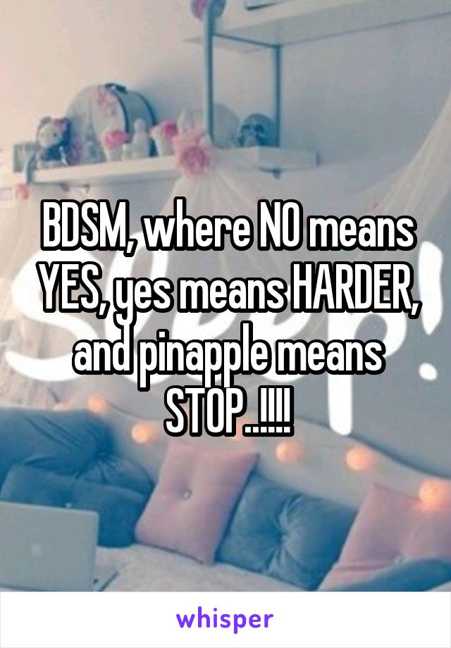 BDSM, where NO means YES, yes means HARDER, and pinapple means STOP..!!!!