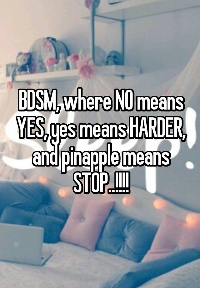 BDSM, where NO means YES, yes means HARDER, and pinapple means STOP..!!!!