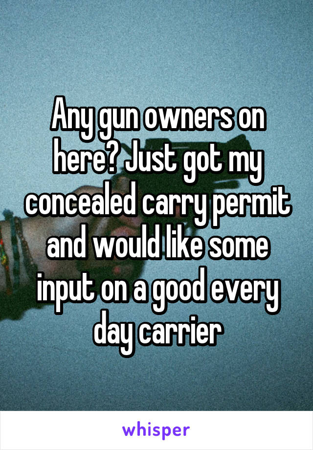 Any gun owners on here? Just got my concealed carry permit and would like some input on a good every day carrier