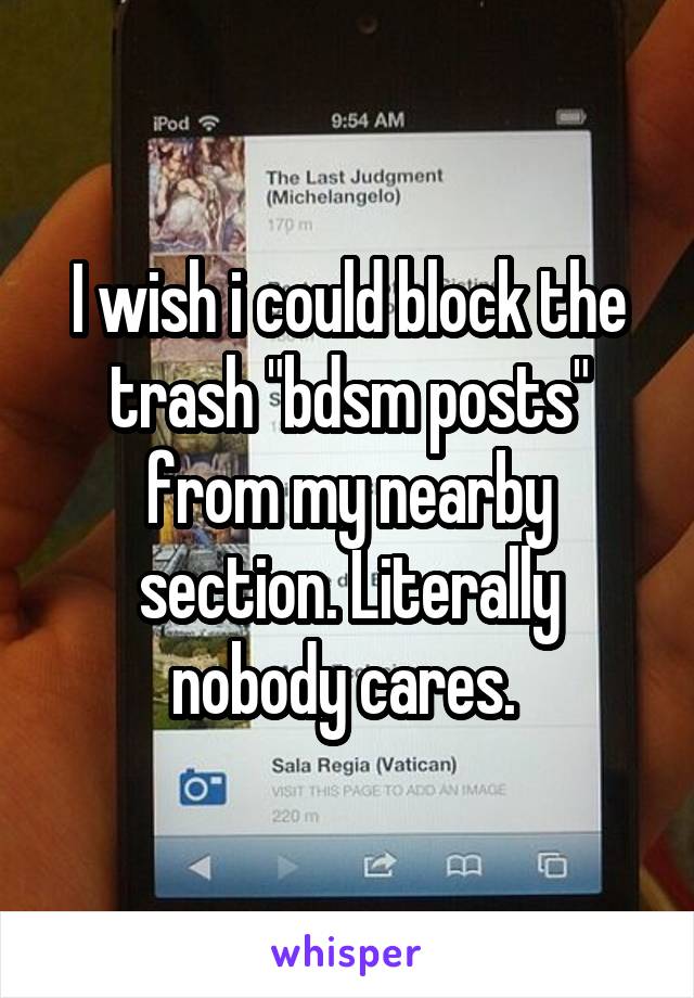 I wish i could block the trash "bdsm posts" from my nearby section. Literally nobody cares. 