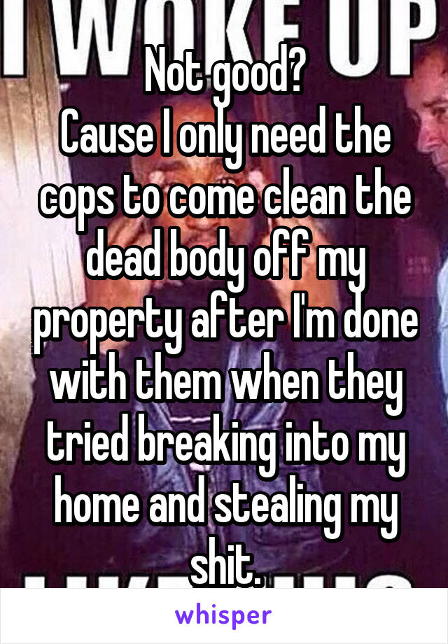 Not good?
Cause I only need the cops to come clean the dead body off my property after I'm done with them when they tried breaking into my home and stealing my shit.