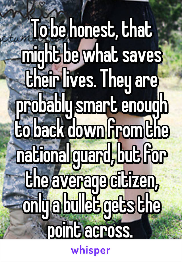 To be honest, that might be what saves their lives. They are probably smart enough to back down from the national guard, but for the average citizen, only a bullet gets the point across. 