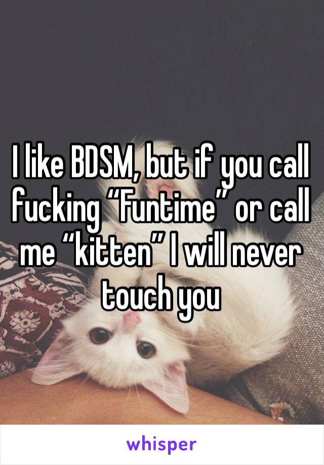 I like BDSM, but if you call fucking “Funtime” or call me “kitten” I will never touch you