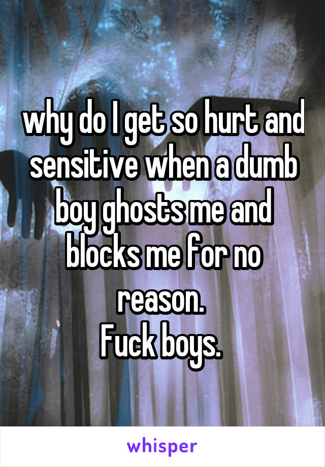 why do I get so hurt and sensitive when a dumb boy ghosts me and blocks me for no reason. 
Fuck boys. 