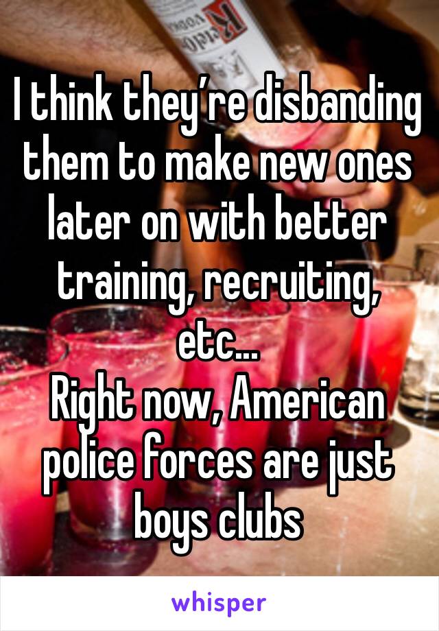 I think they’re disbanding them to make new ones later on with better training, recruiting, etc...
Right now, American police forces are just boys clubs