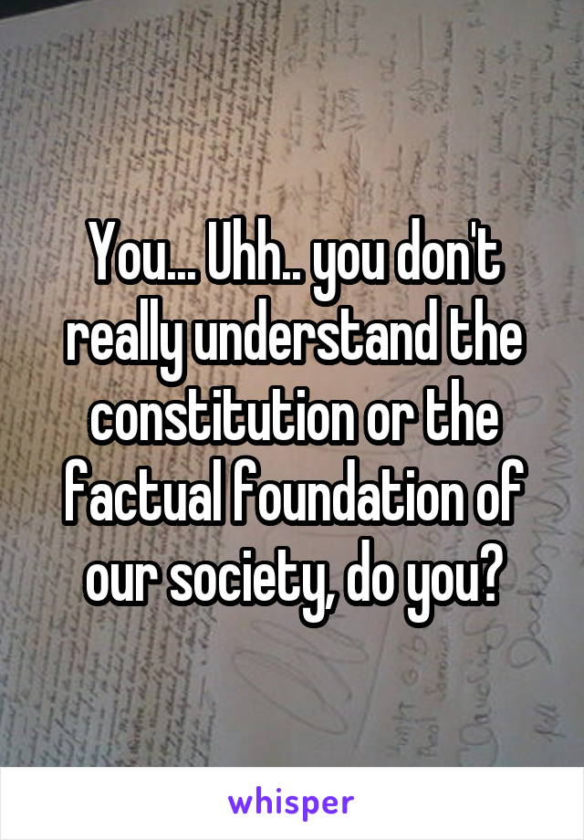 You... Uhh.. you don't really understand the constitution or the factual foundation of our society, do you?