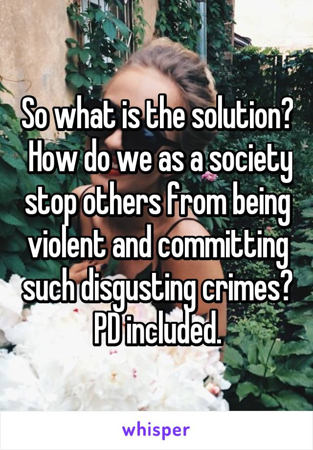 So what is the solution?  How do we as a society stop others from being violent and committing such disgusting crimes?  PD included. 