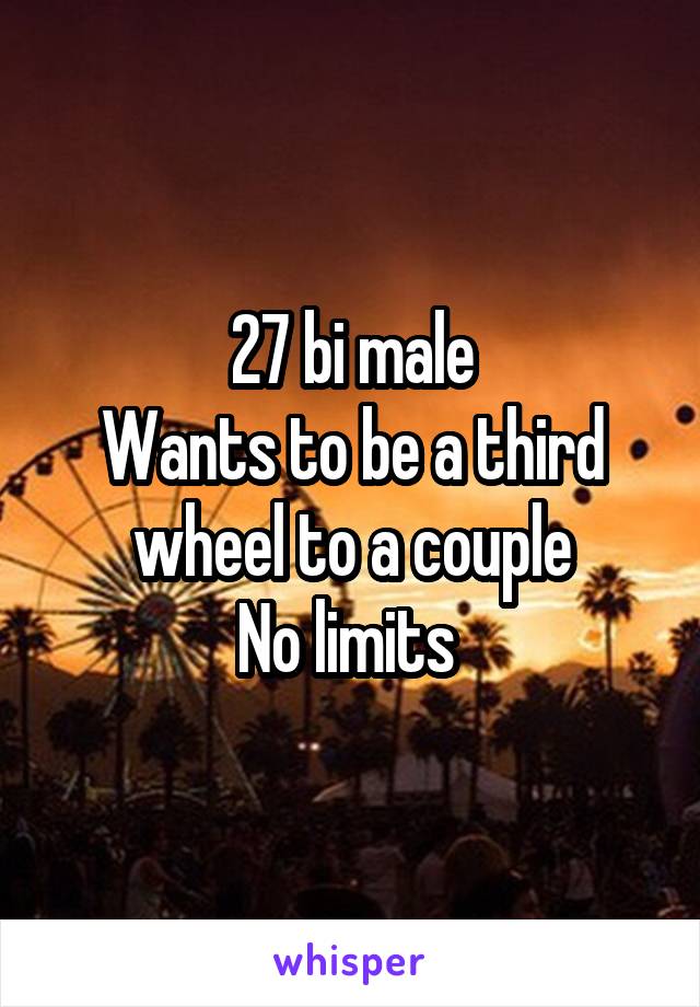 27 bi male
Wants to be a third wheel to a couple
No limits 