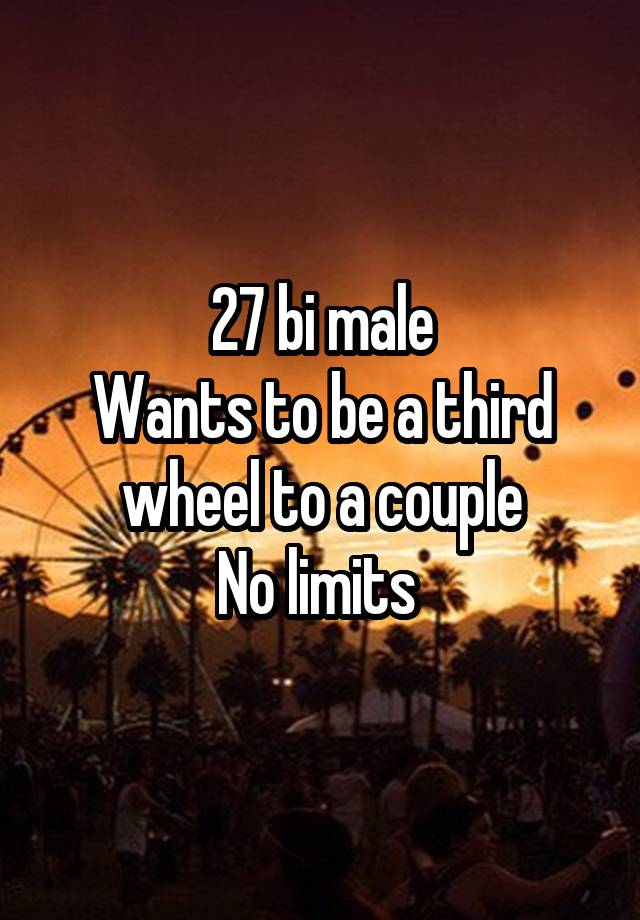 27 bi male
Wants to be a third wheel to a couple
No limits 