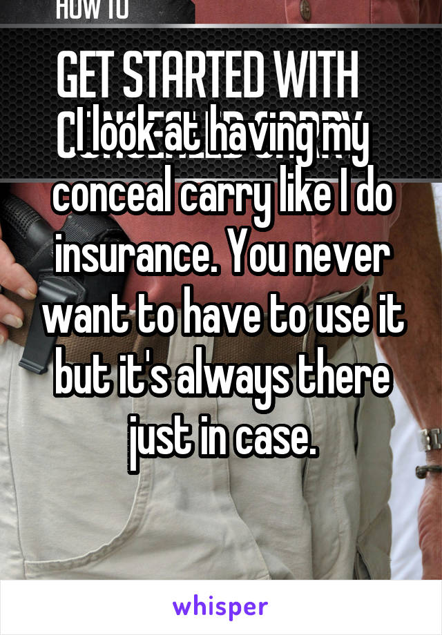 I look at having my conceal carry like I do insurance. You never want to have to use it but it's always there just in case.
