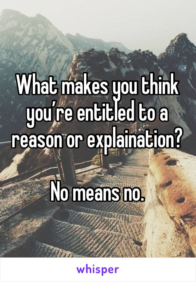 What makes you think you’re entitled to a reason or explaination?

No means no.