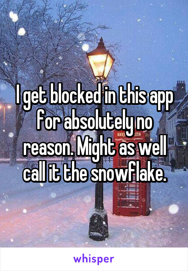 I get blocked in this app for absolutely no reason. Might as well call it the snowflake.