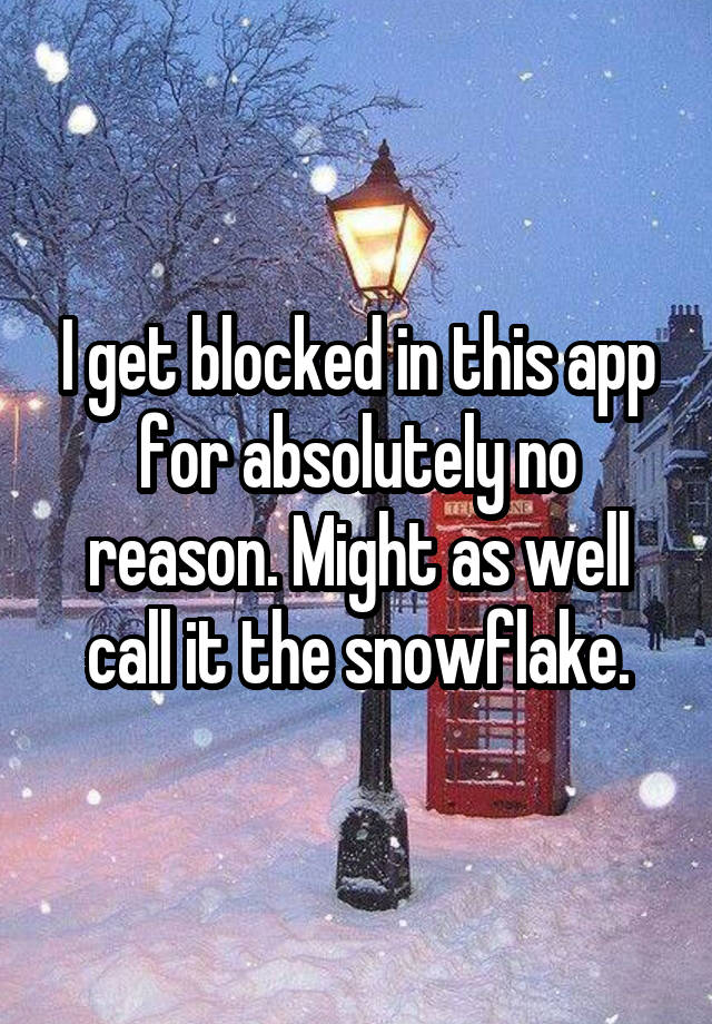 I get blocked in this app for absolutely no reason. Might as well call it the snowflake.