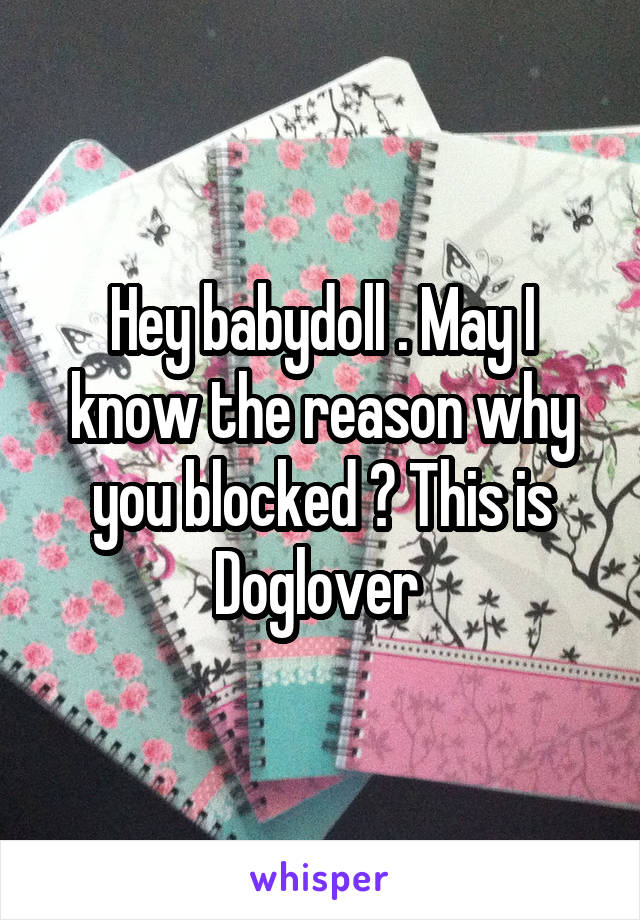 Hey babydoll . May I know the reason why you blocked ? This is Doglover 