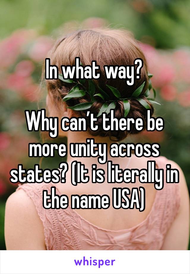 In what way?

Why can’t there be more unity across states? (It is literally in the name USA)