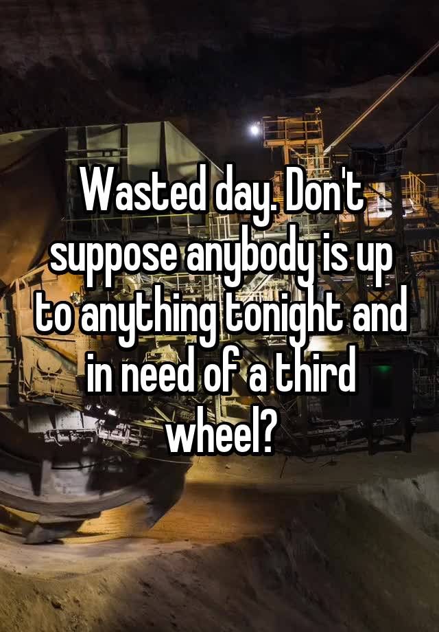 Wasted day. Don't suppose anybody is up to anything tonight and in need of a third wheel?