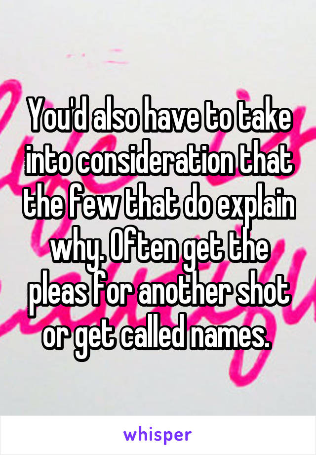 You'd also have to take into consideration that the few that do explain why. Often get the pleas for another shot or get called names. 