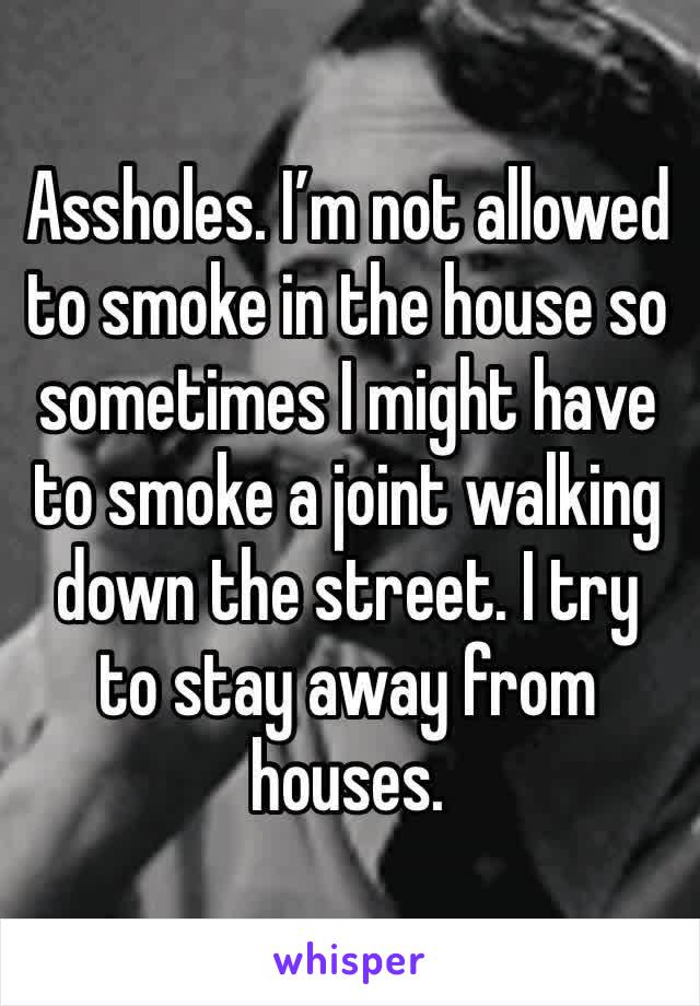 Assholes. I’m not allowed to smoke in the house so sometimes I might have to smoke a joint walking down the street. I try to stay away from houses. 