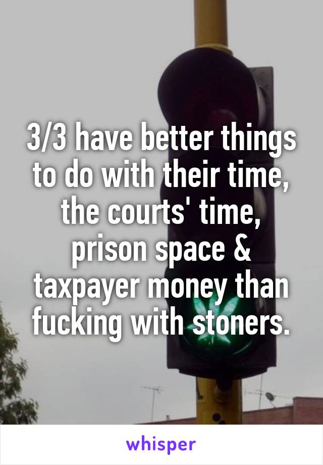 3/3 have better things to do with their time, the courts' time, prison space & taxpayer money than fucking with stoners.