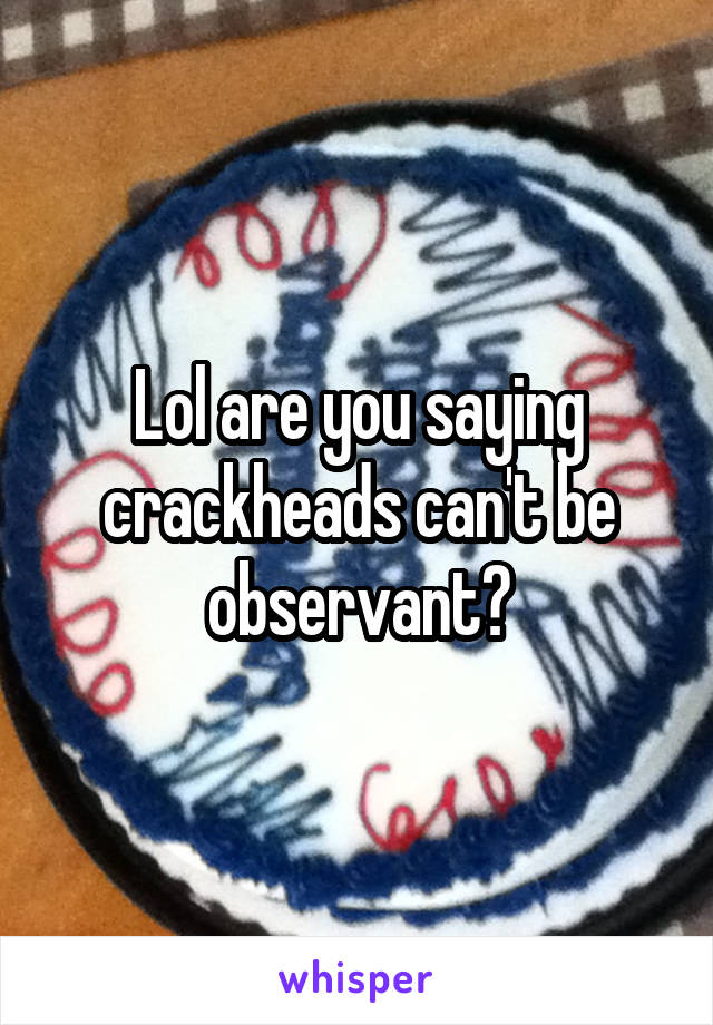 Lol are you saying crackheads can't be observant?