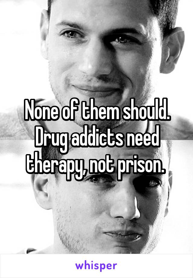 None of them should. Drug addicts need therapy, not prison. 