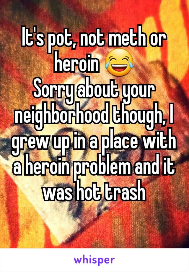 It's pot, not meth or heroin 😂
Sorry about your neighborhood though, I grew up in a place with a heroin problem and it was hot trash