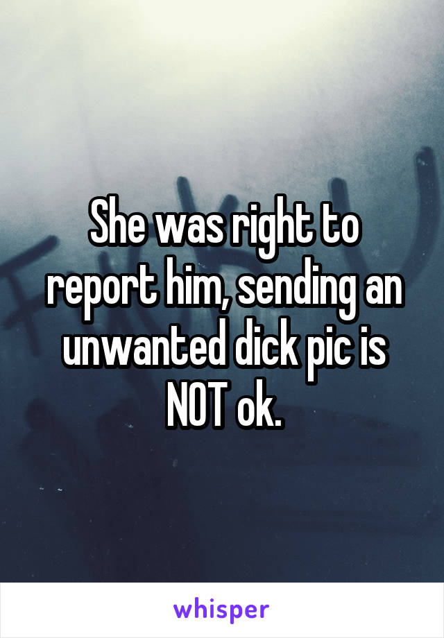 She was right to report him, sending an unwanted dick pic is NOT ok.