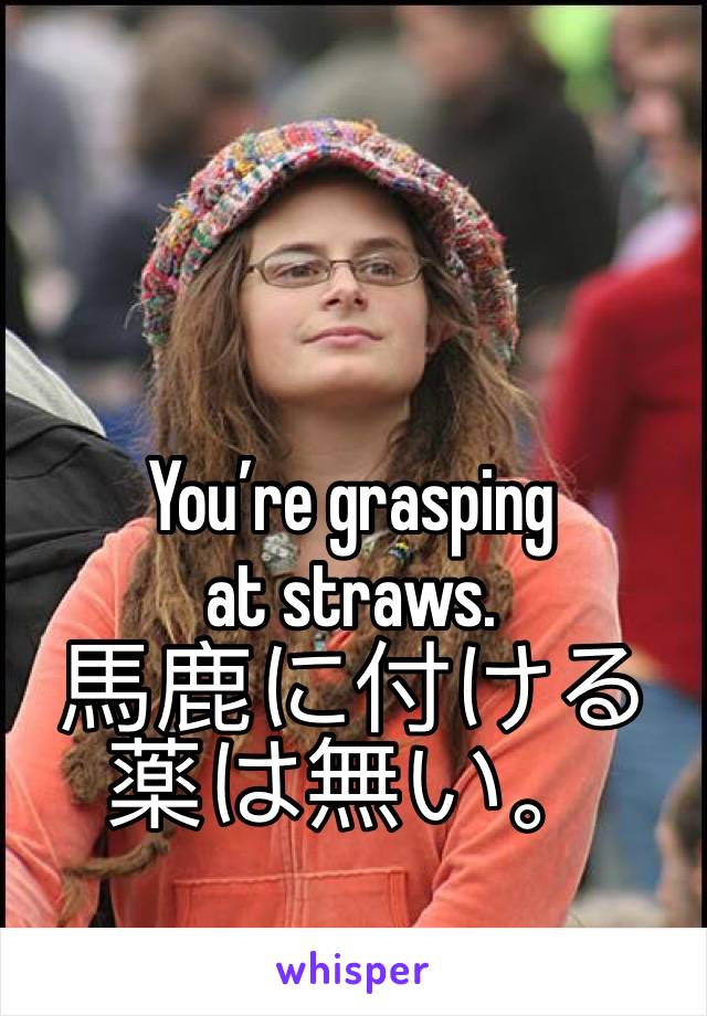       
          
        
You’re grasping at straws.
馬鹿に付ける薬は無い。