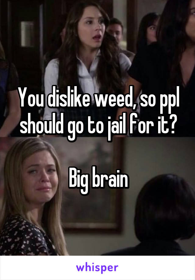 You dislike weed, so ppl should go to jail for it?

Big brain