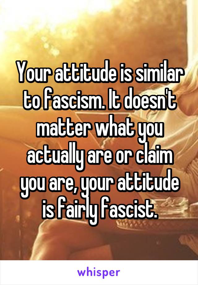 Your attitude is similar to fascism. It doesn't matter what you actually are or claim you are, your attitude is fairly fascist.