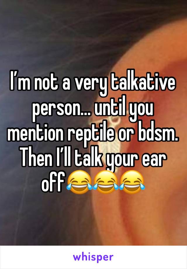 I’m not a very talkative person... until you mention reptile or bdsm. Then I’ll talk your ear off😂😂😂