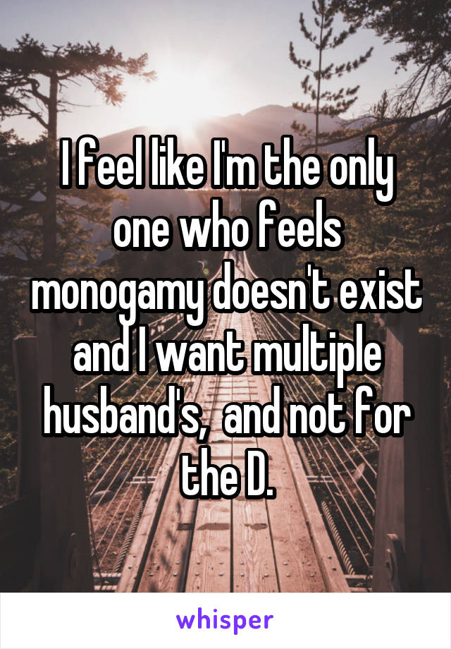 I feel like I'm the only one who feels monogamy doesn't exist and I want multiple husband's,  and not for the D.