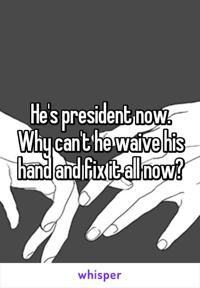 He's president now. Why can't he waive his hand and fix it all now?