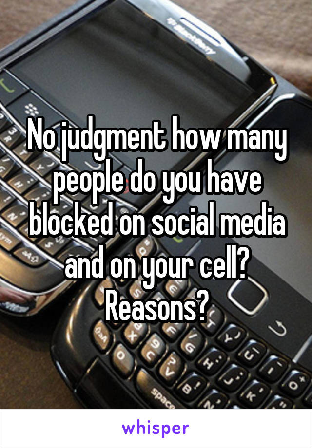 No judgment how many people do you have blocked on social media and on your cell? Reasons?