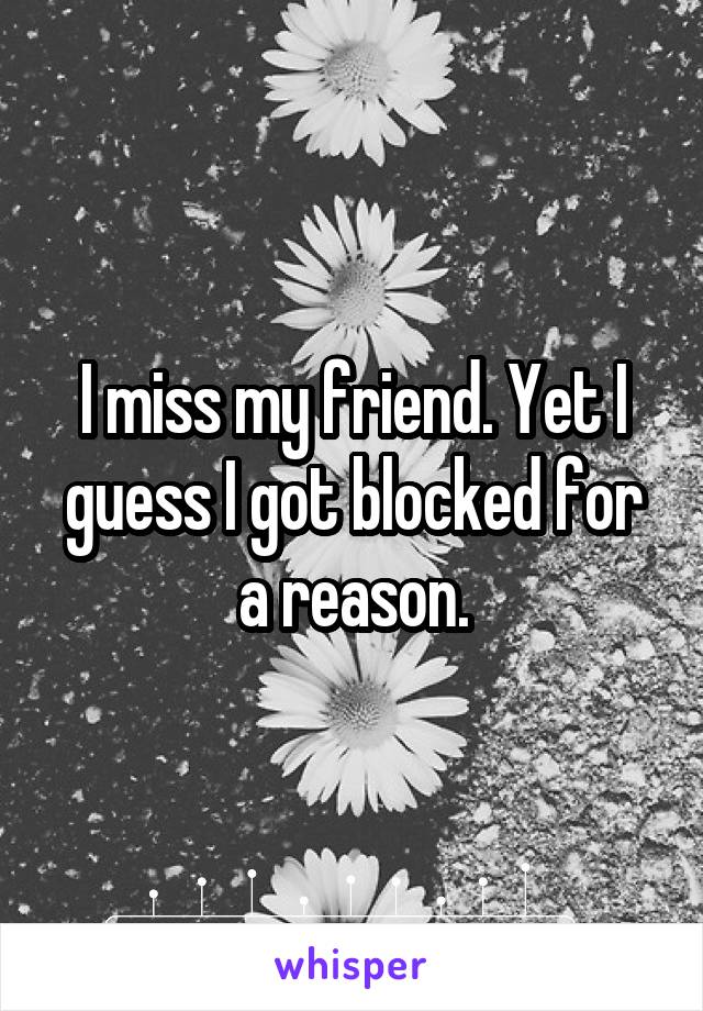 I miss my friend. Yet I guess I got blocked for a reason.