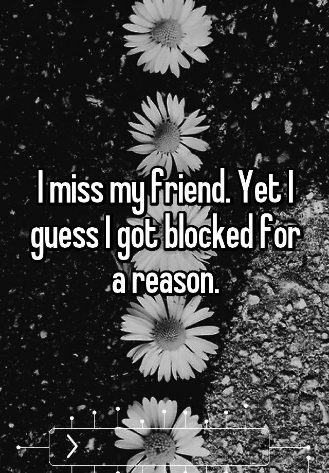 I miss my friend. Yet I guess I got blocked for a reason.