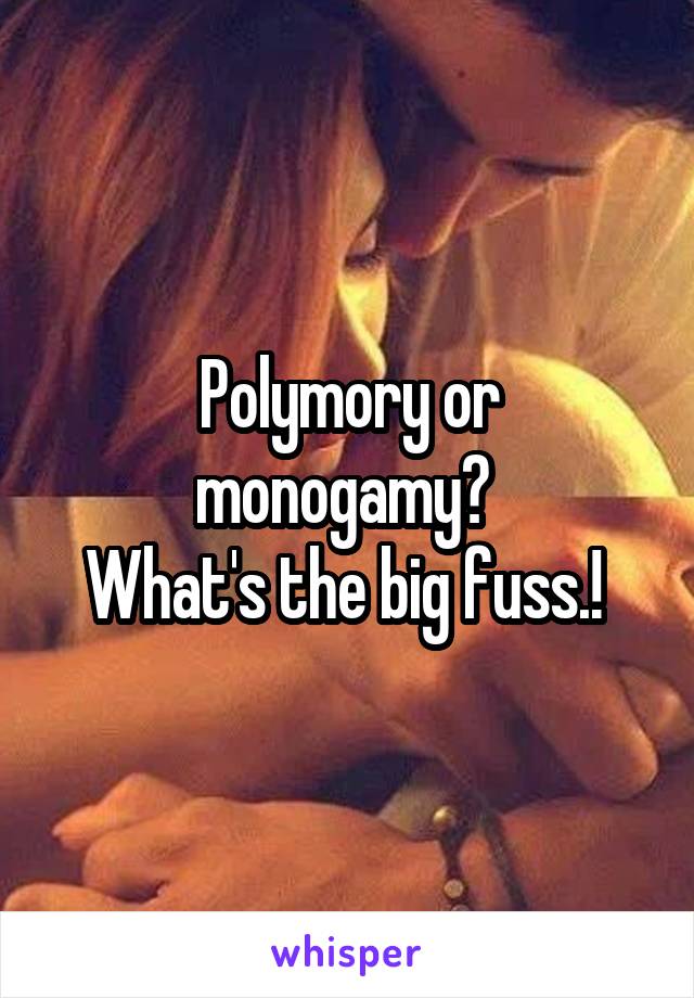Polymory or monogamy? 
What's the big fuss.! 