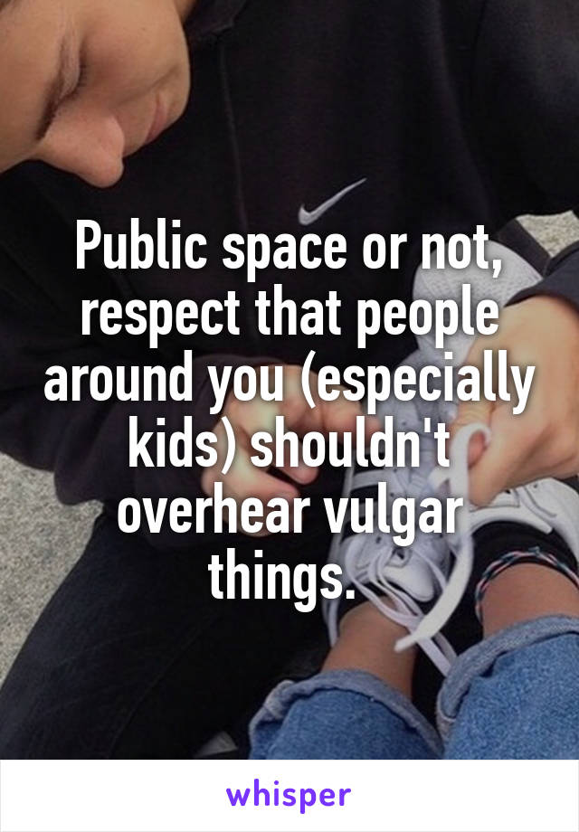 Public space or not, respect that people around you (especially kids) shouldn't overhear vulgar things. 