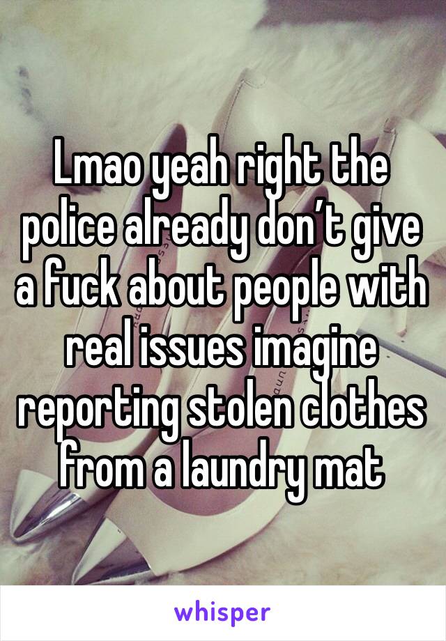 Lmao yeah right the police already don’t give a fuck about people with real issues imagine reporting stolen clothes from a laundry mat 