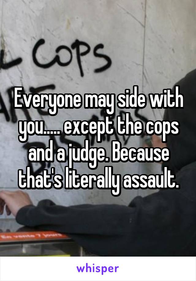 Everyone may side with you..... except the cops and a judge. Because that's literally assault.