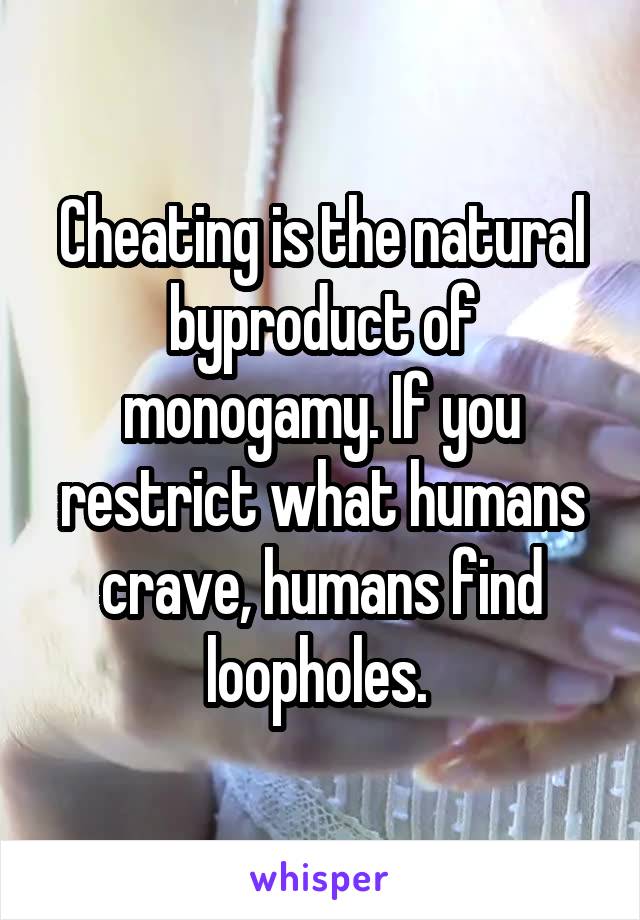 Cheating is the natural byproduct of monogamy. If you restrict what humans crave, humans find loopholes. 