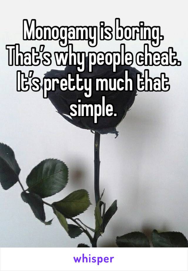 Monogamy is boring. That’s why people cheat. It’s pretty much that simple. 